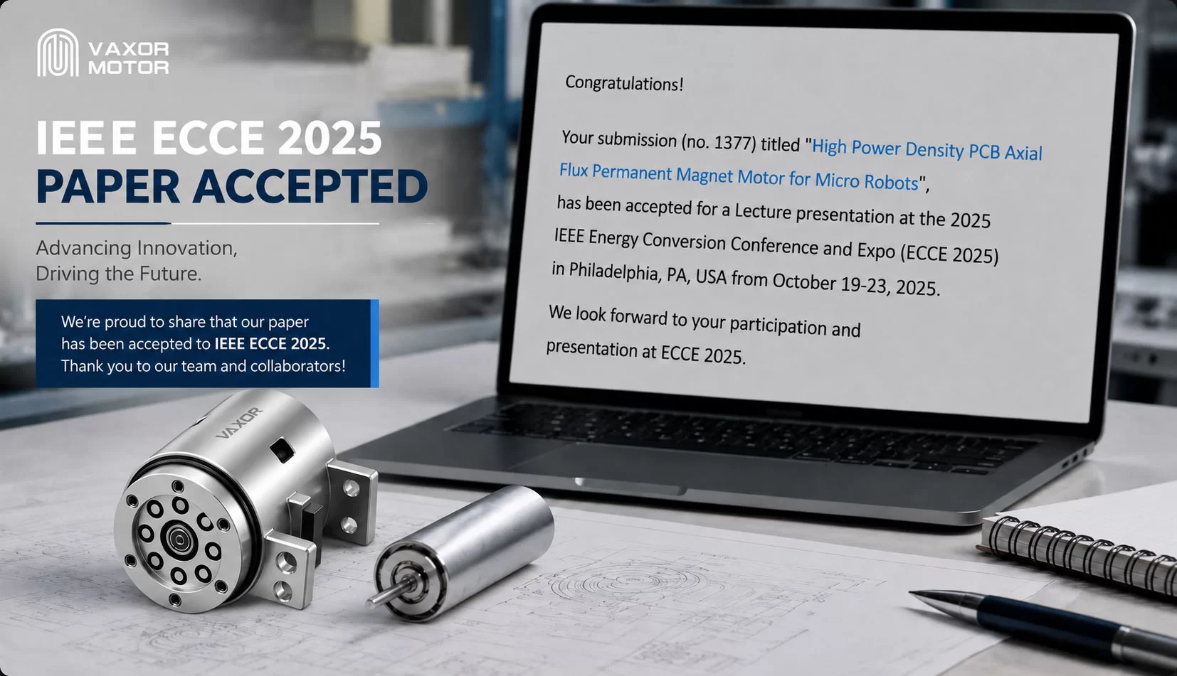 Investigación sobre motores de flujo microaxial de VAXOR MOTOR aceptada por IEEE ECCE 2025